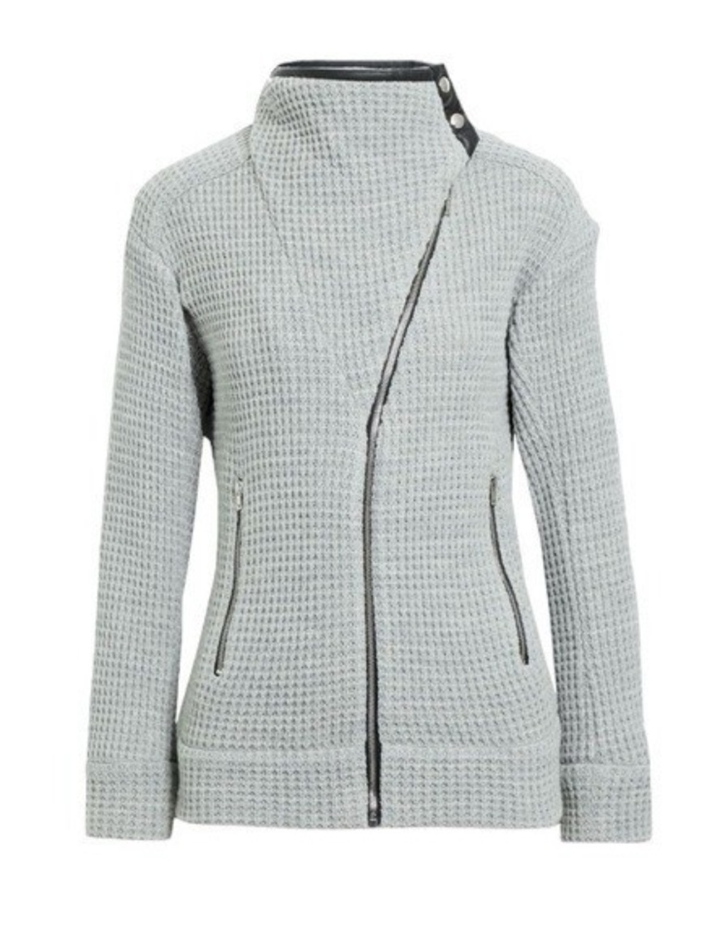 IRO Gray Asymmetrical Zip Waffle Knit Moto Sweater Jacket Size 38 XS S